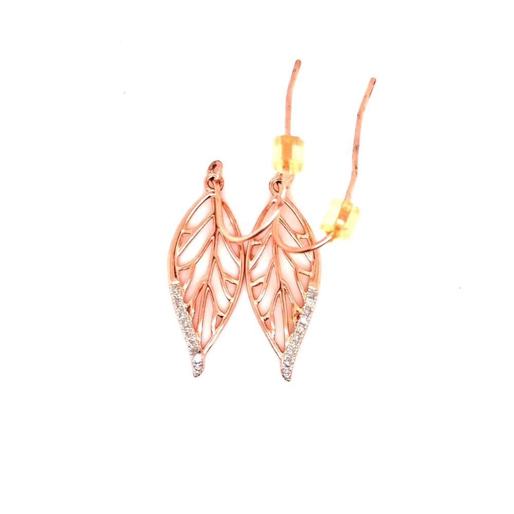 PAJ Rose Gold 925 Sterling Silver Diamond Leaf Drop Earrings Nature Jewelry